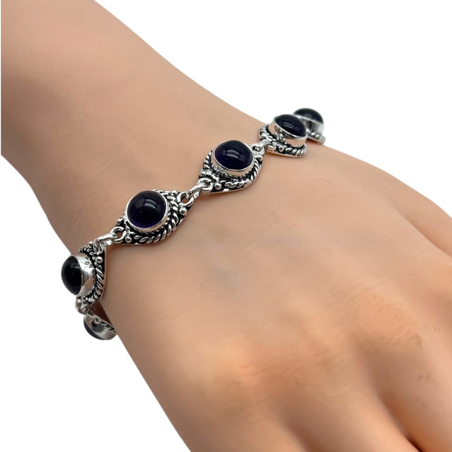 Amethyst Alloy Bracelet 8”