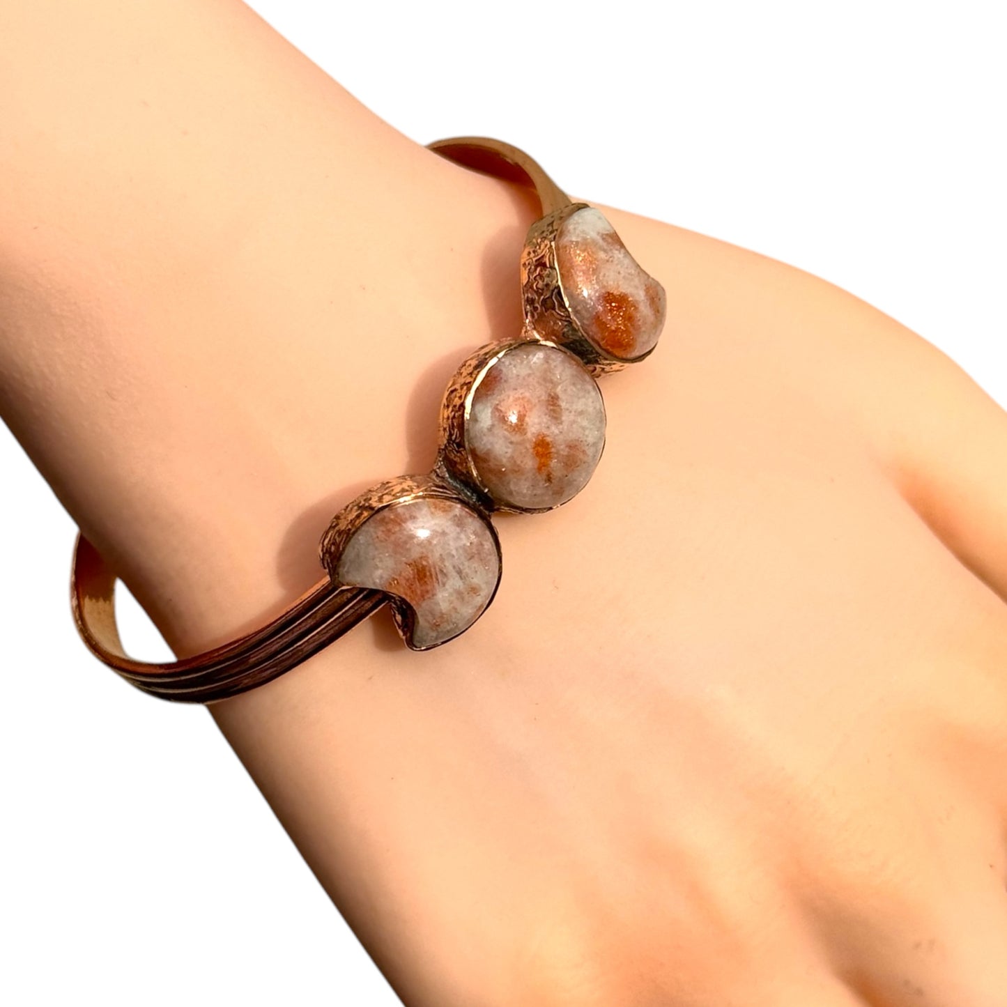 Copper Triple Moon Bangle with Sunstone