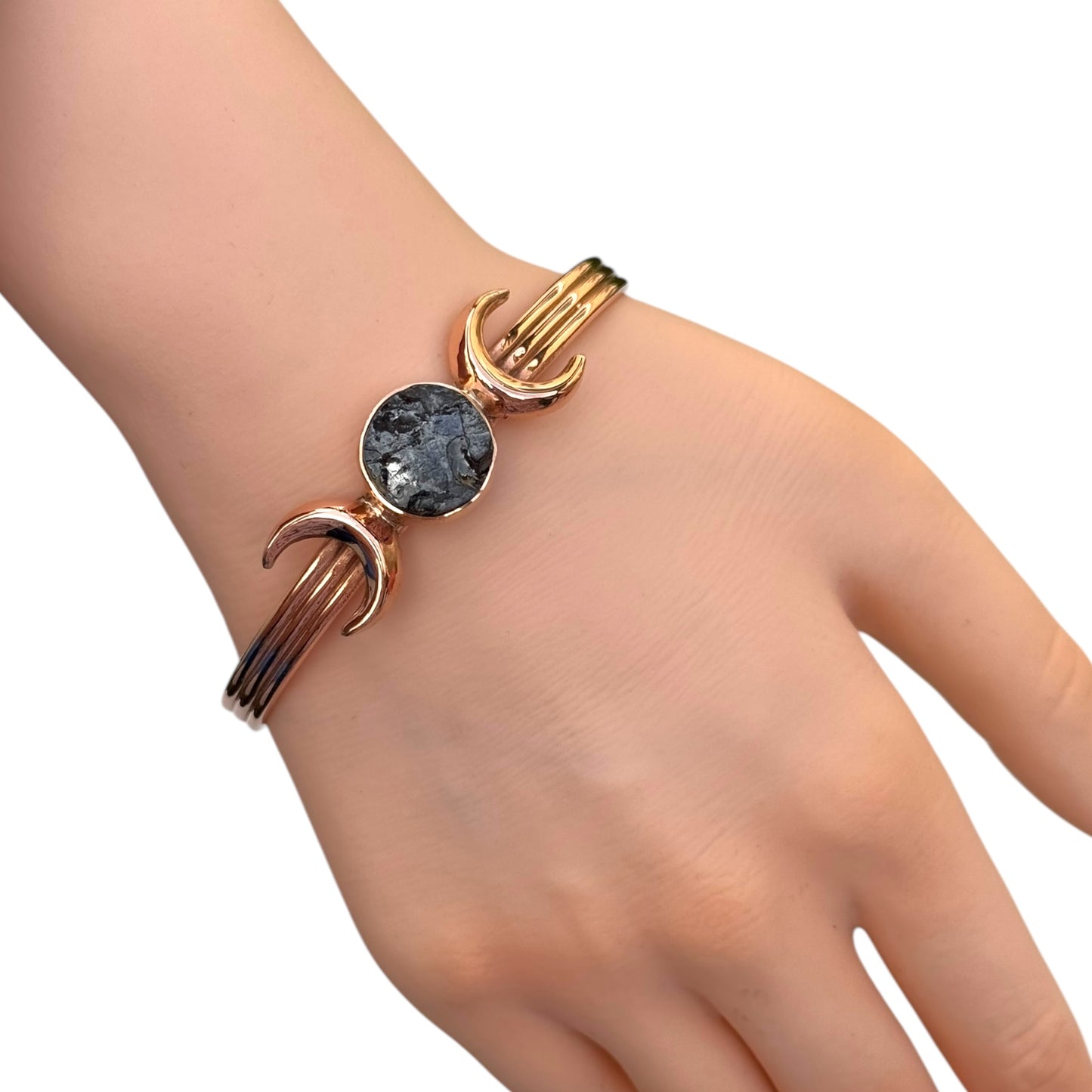 Copper Triple Moon Bangle with Shungite