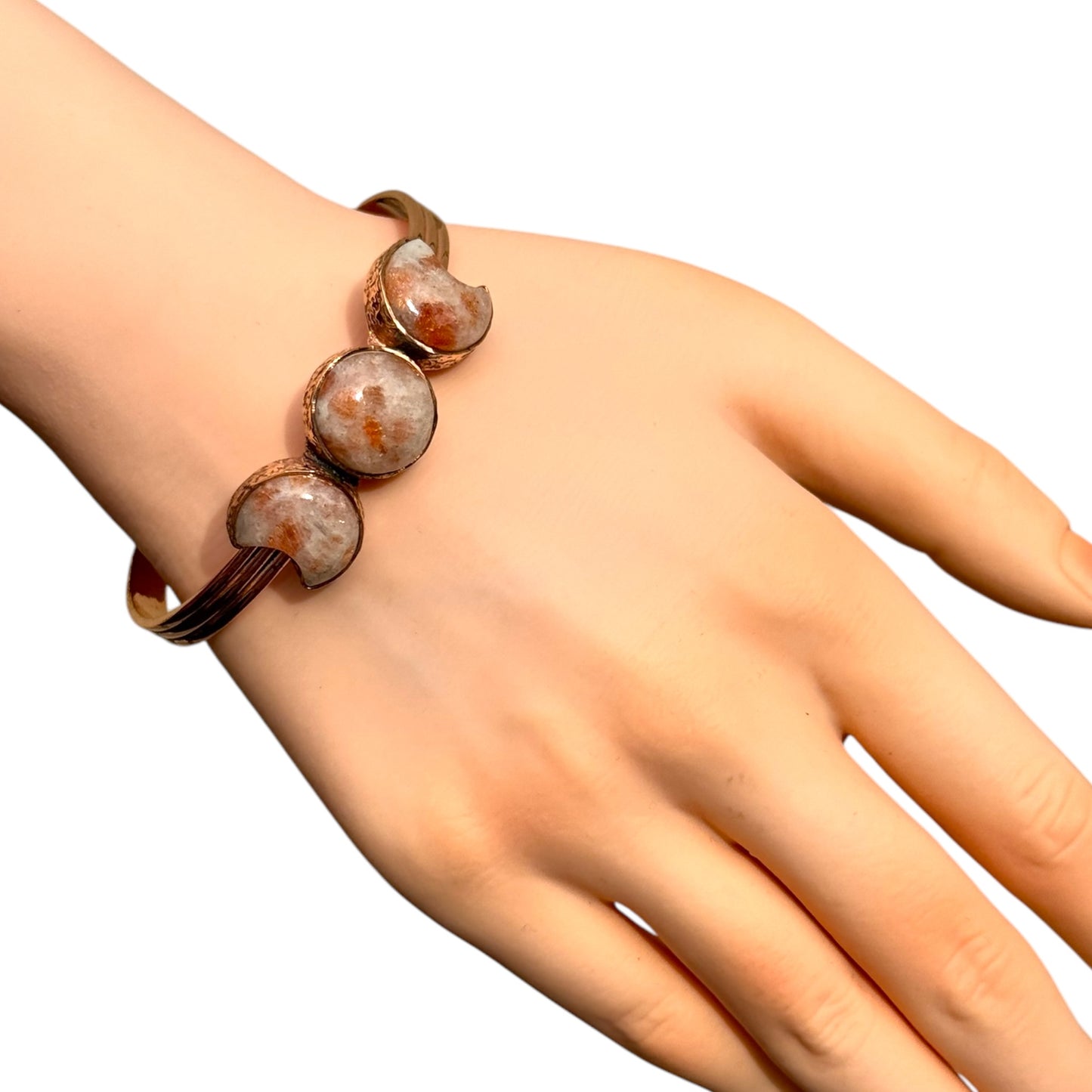 Copper Triple Moon Bangle with Sunstone