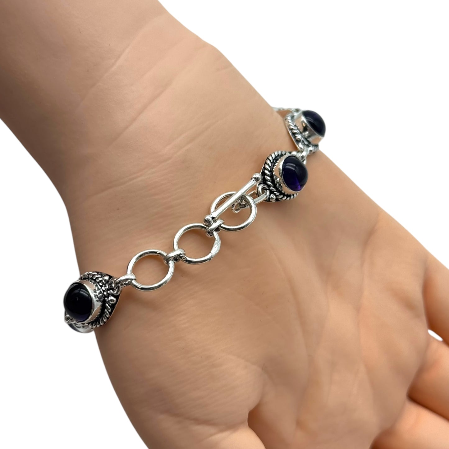 Amethyst Alloy Bracelet 8”