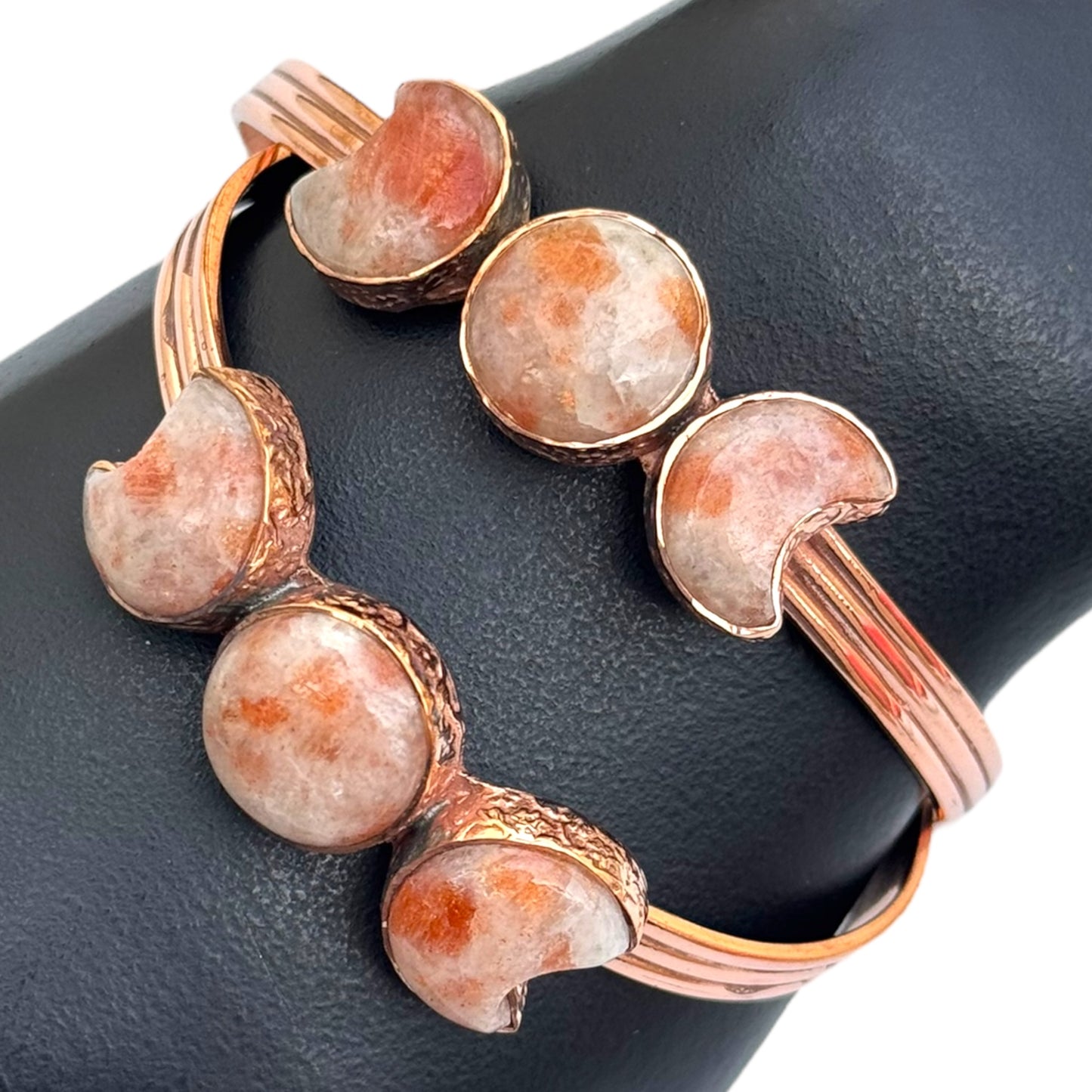 Copper Triple Moon Bangle with Sunstone