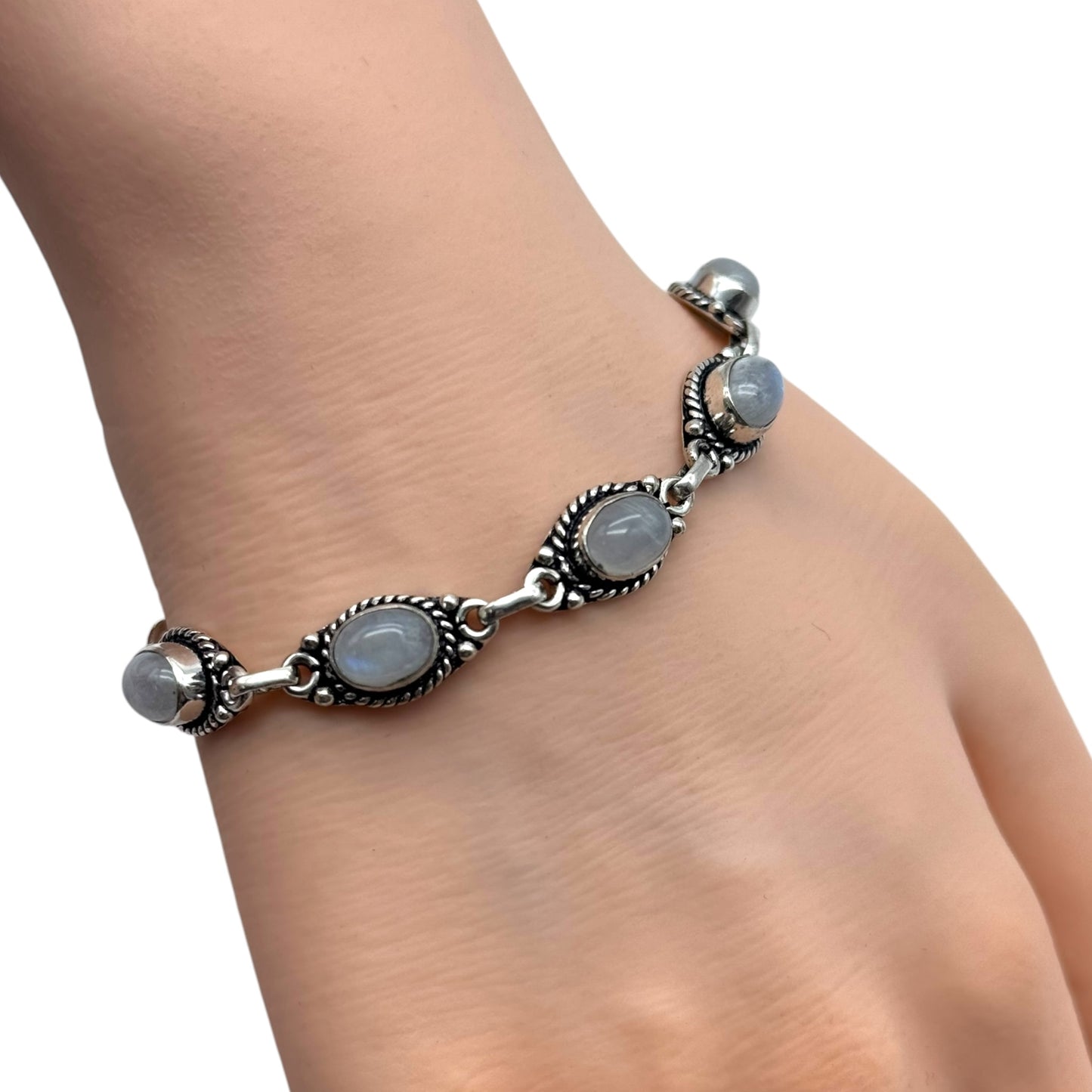 White Moonstone Alloy Bracelet 7”