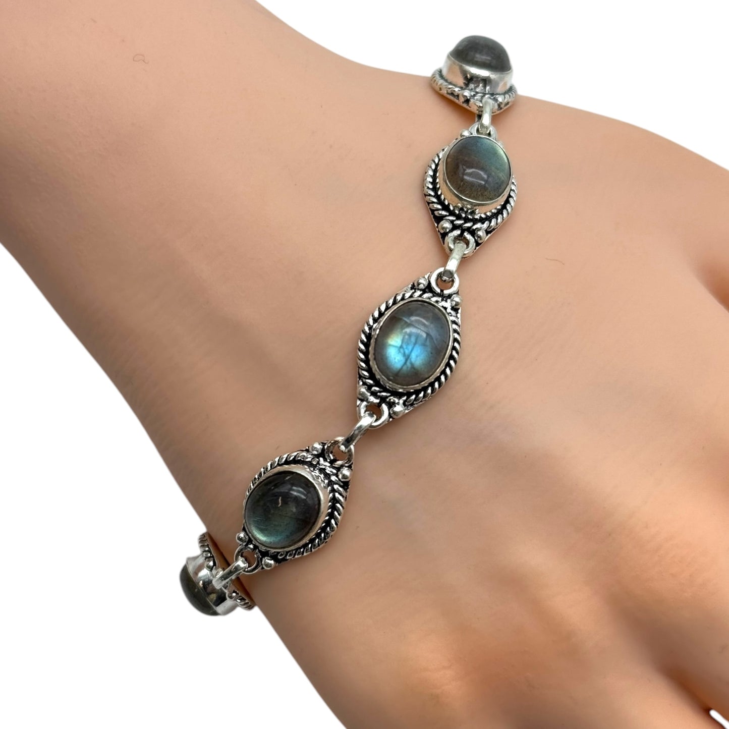 Labradorite Alloy Bracelet 8”