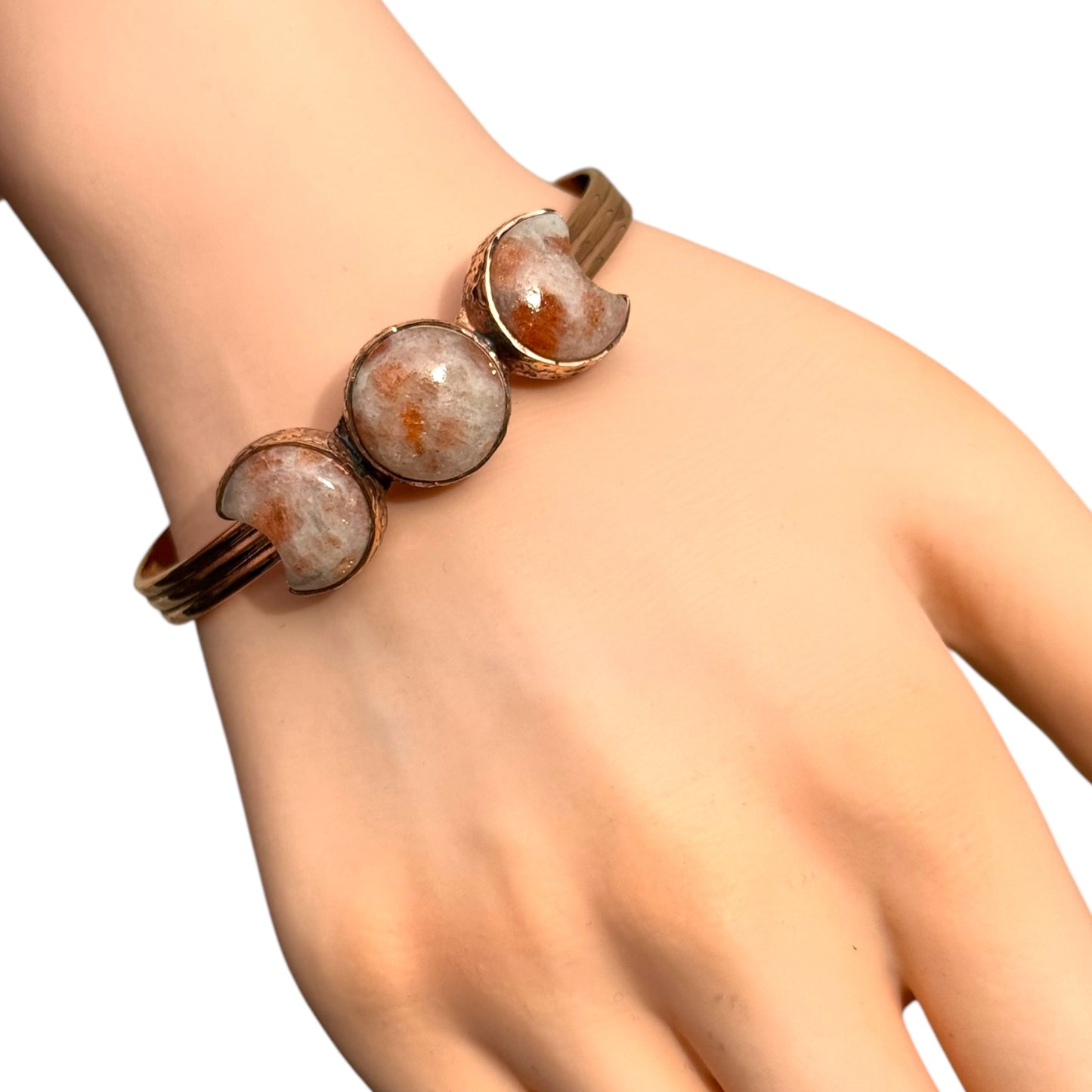 Copper Triple Moon Bangle with Sunstone