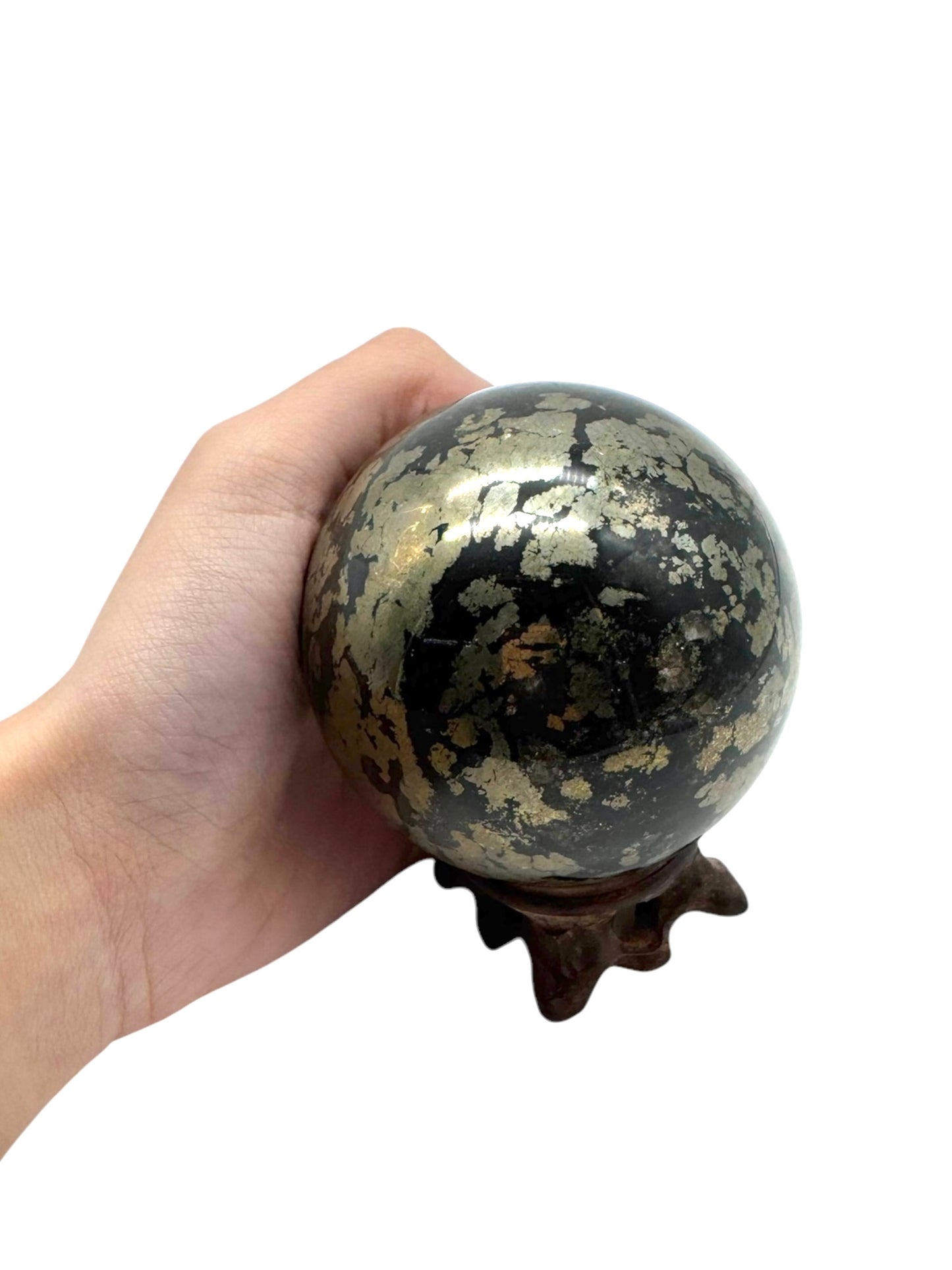 Pyrite in Black Chalcedony Sphere