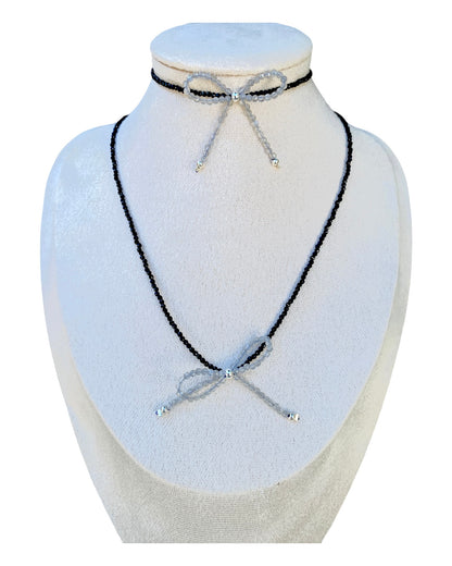 Crystal Necklace and Bracelet with Bow Set