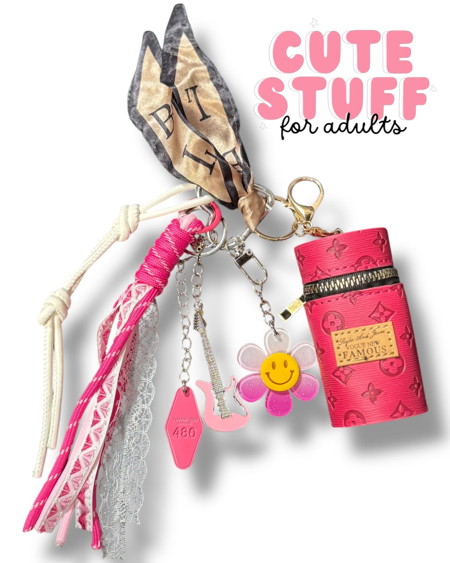 Curated Bag Charm & Keychain with Trinkets + Lipstick Case (Multiple Colors)