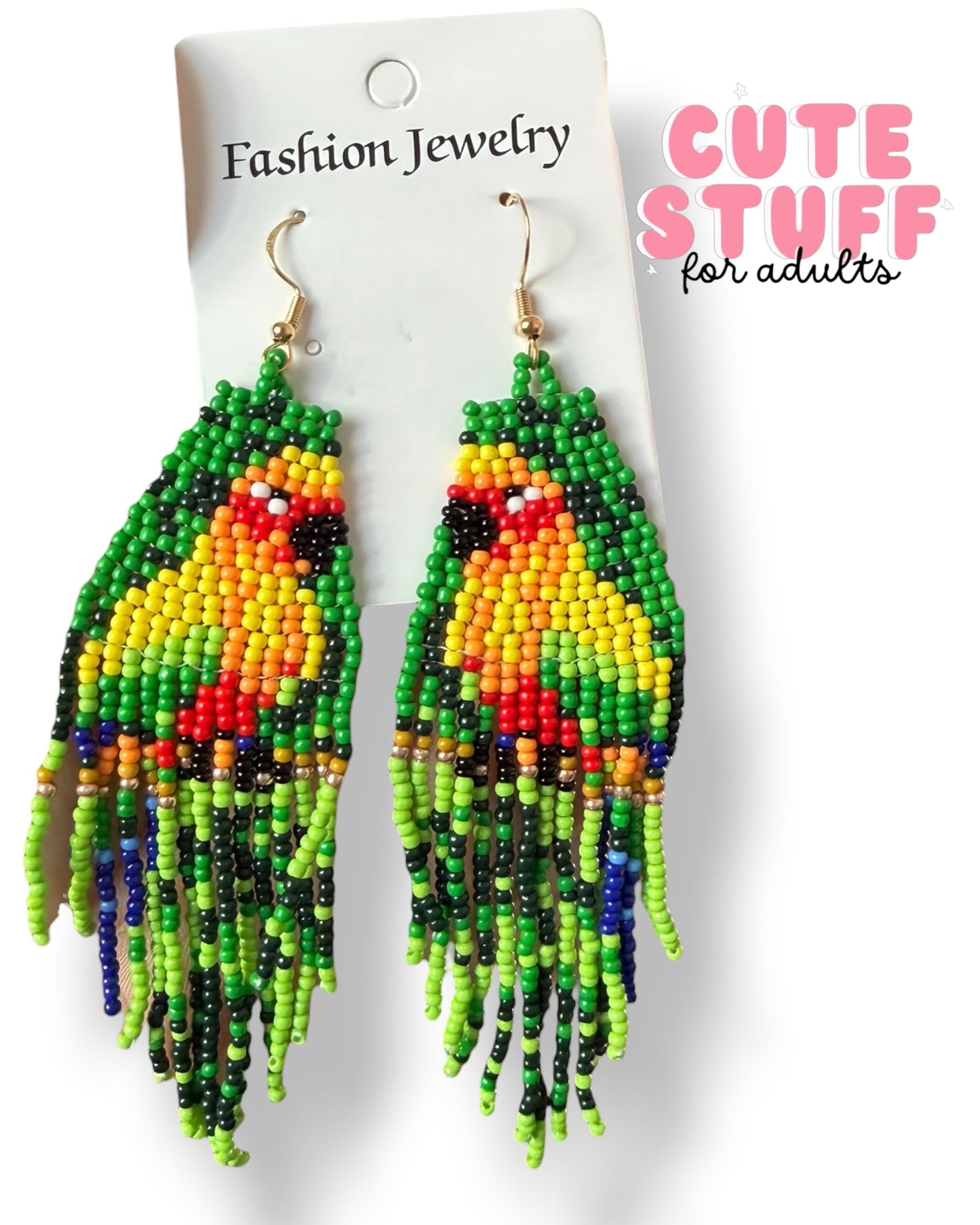 Tropical Macaw Beaded Earrings – Hand-Woven Colorful Parrot Earrings