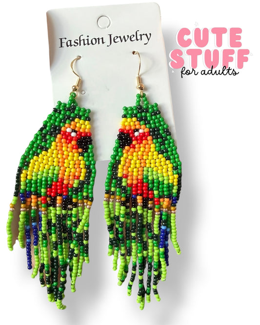 Tropical Macaw Beaded Earrings – Hand-Woven Colorful Parrot Earrings
