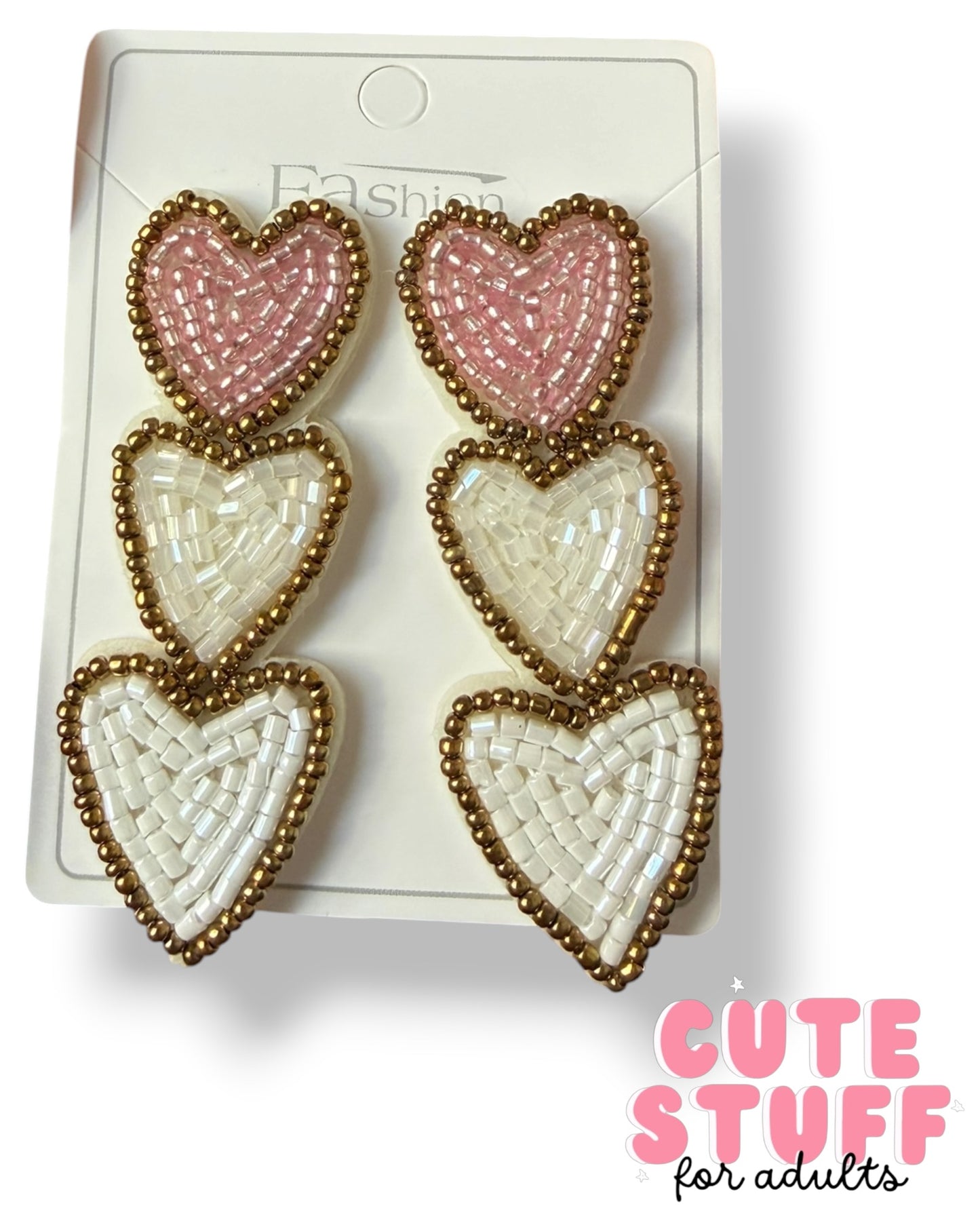 Triple Heart Beaded Earrings – Hand-Woven Cascading "Coquette" Earrings