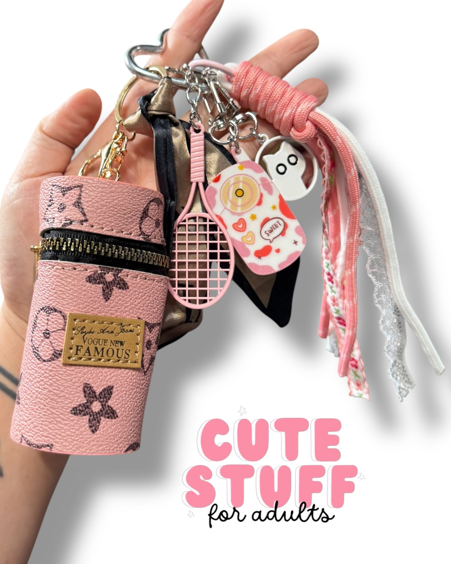 Curated Bag Charm & Keychain with Trinkets + Lipstick Case (Multiple Colors)
