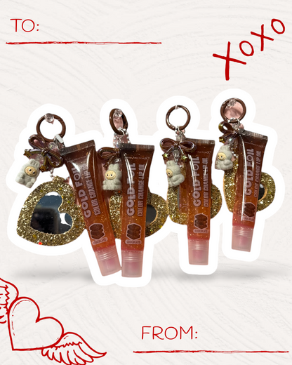 Kawaii Lip Oil Keychain with Handmade Charm | Cute Gloss Bag Charm & Phone Accessory
 💋