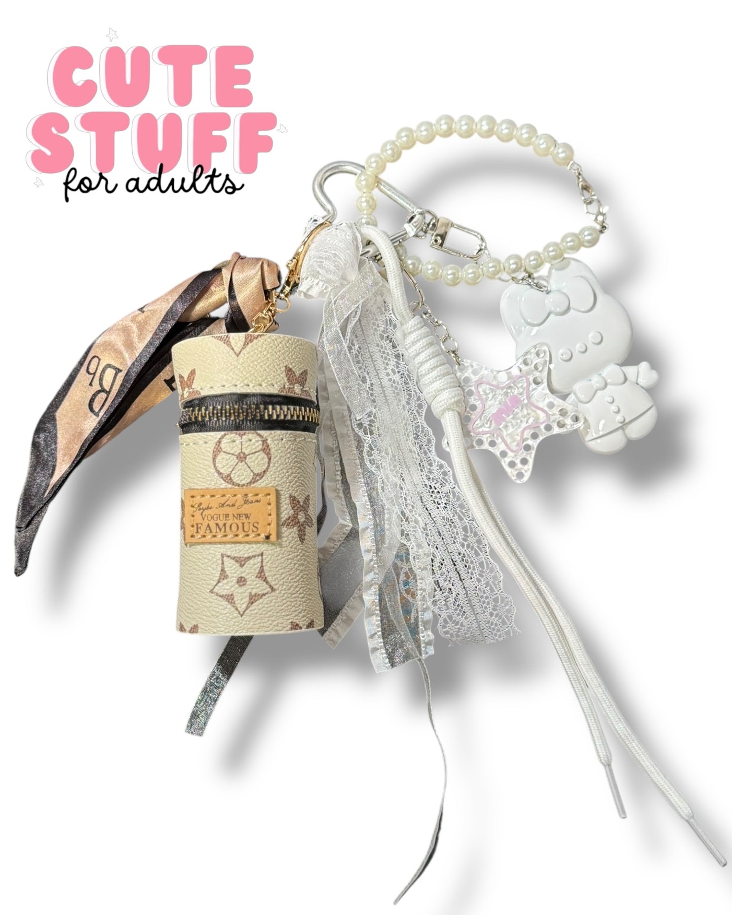 Curated Bag Charm & Keychain with Trinkets + Lipstick Case (Multiple Colors)