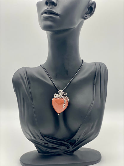 Heart with Bow Crystal Pendant