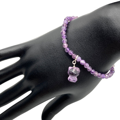 Hello Kitty Amethyst Charm - 925 Silver (With FREE Faux Leather Necklace)