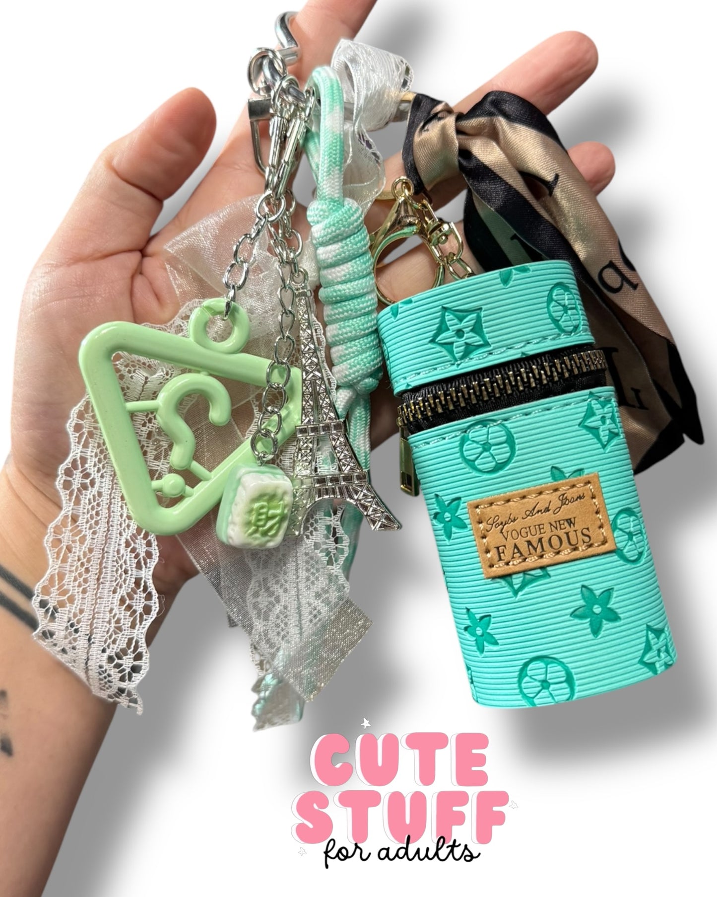 Curated Bag Charm & Keychain with Trinkets + Lipstick Case (Multiple Colors)