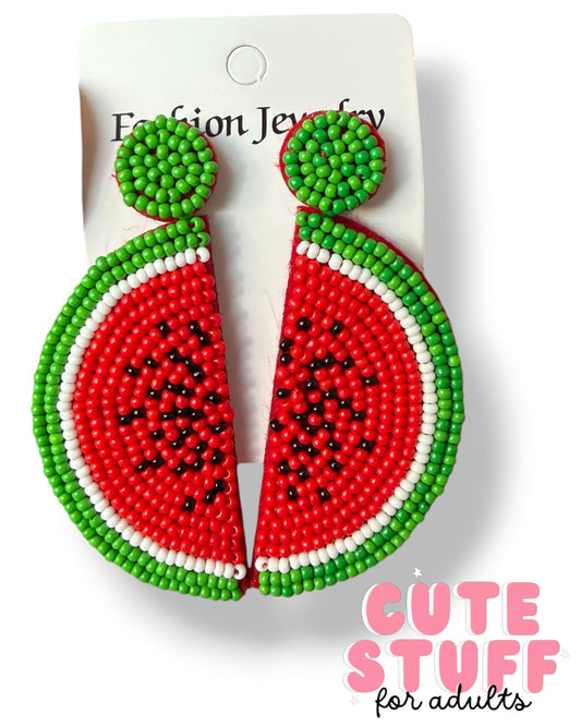 Juicy Watermelon Beaded Earrings – Hand-Woven Summer Seed Bead Earrings