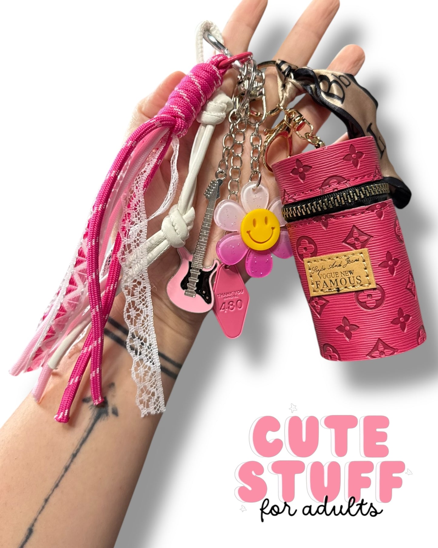 Curated Bag Charm & Keychain with Trinkets + Lipstick Case (Multiple Colors)