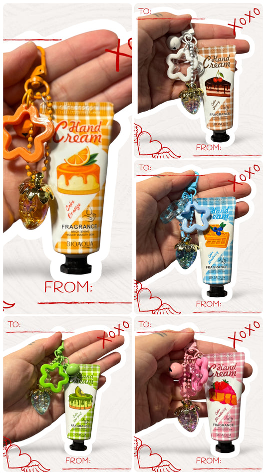 Hand Cream Charm Gift Set – Kawaii Scented Hand Cream with Bag/Keychain Charm (6 Colors)
