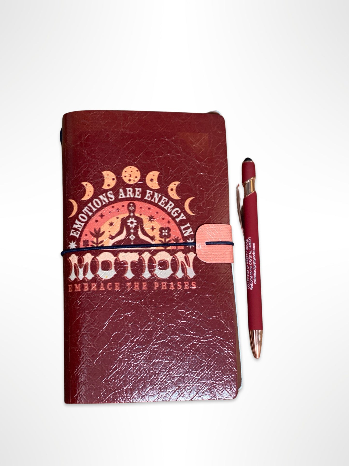 Refillable/Reusable Leather bound ManifestationJournal with Soft Touch Merch Pen