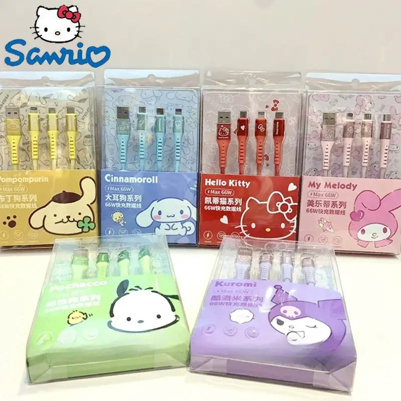 Sanrio 3 in 1 Fast Charging Cable Data Line for Micro Type-C USB Lightning Portable Car Charger