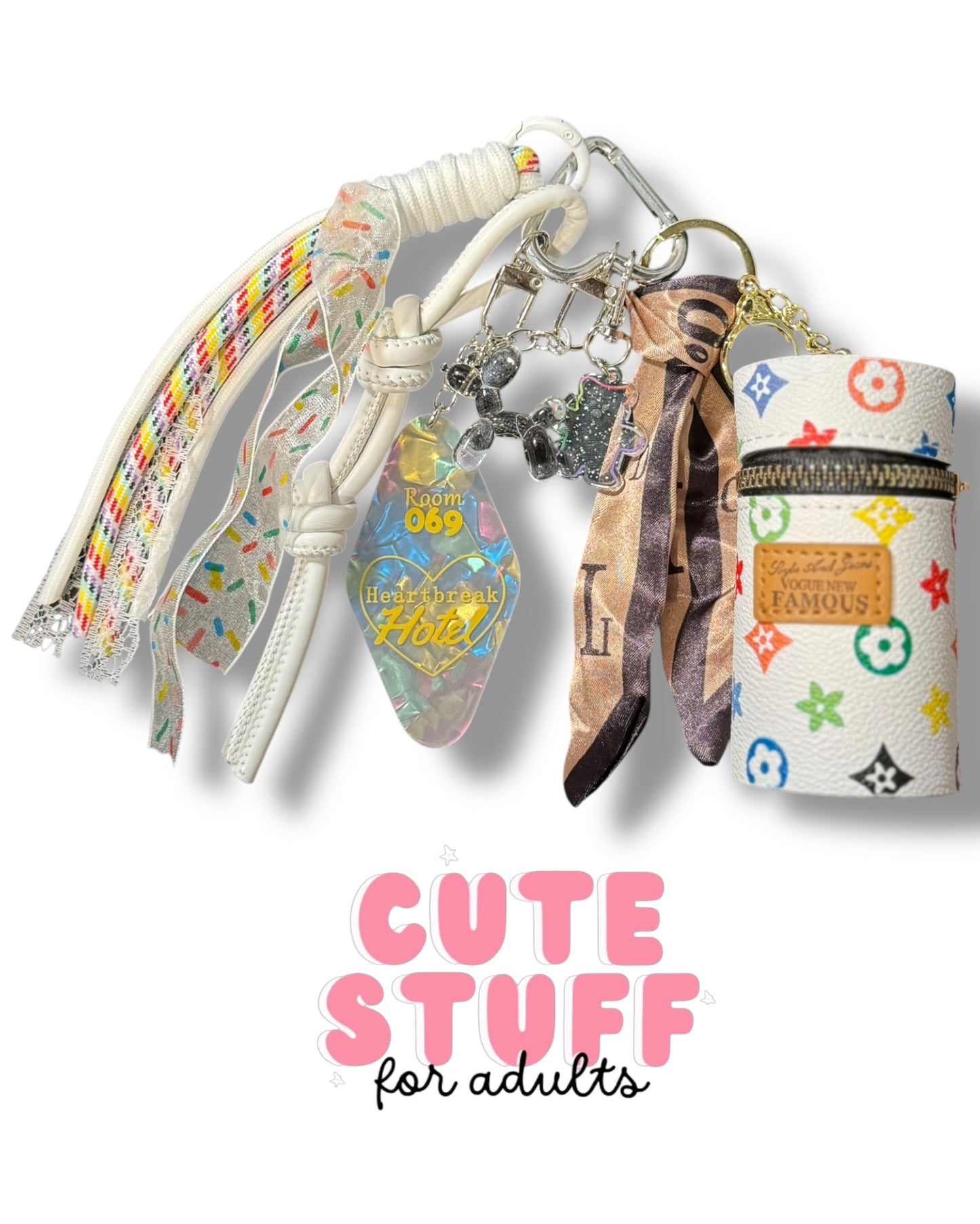 Curated Bag Charm & Keychain with Trinkets + Lipstick Case (Multiple Colors)