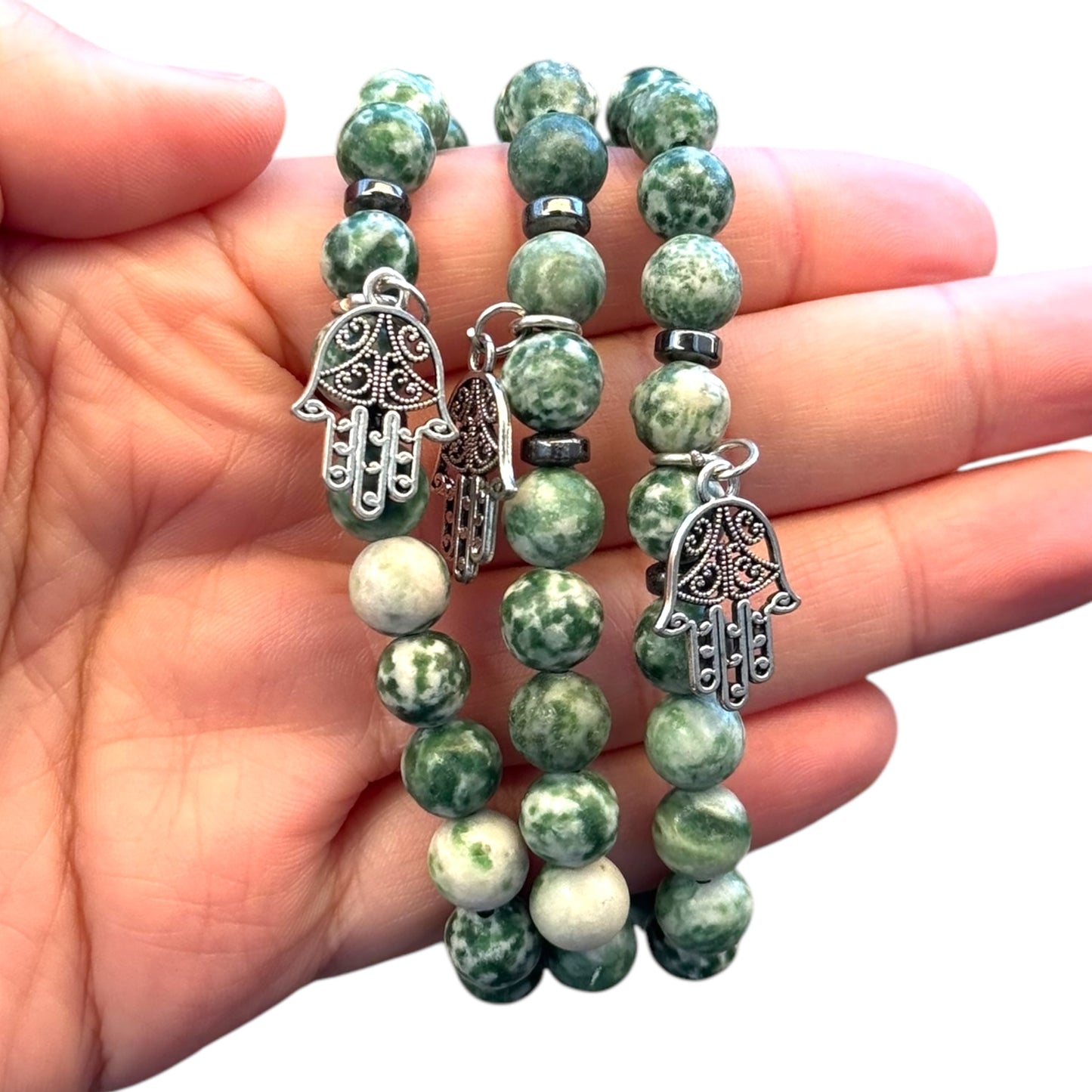 Tree Agate with Hamsa Charm