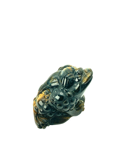 Yellow/Blue Tigers Eye Money Frog Biting Coin