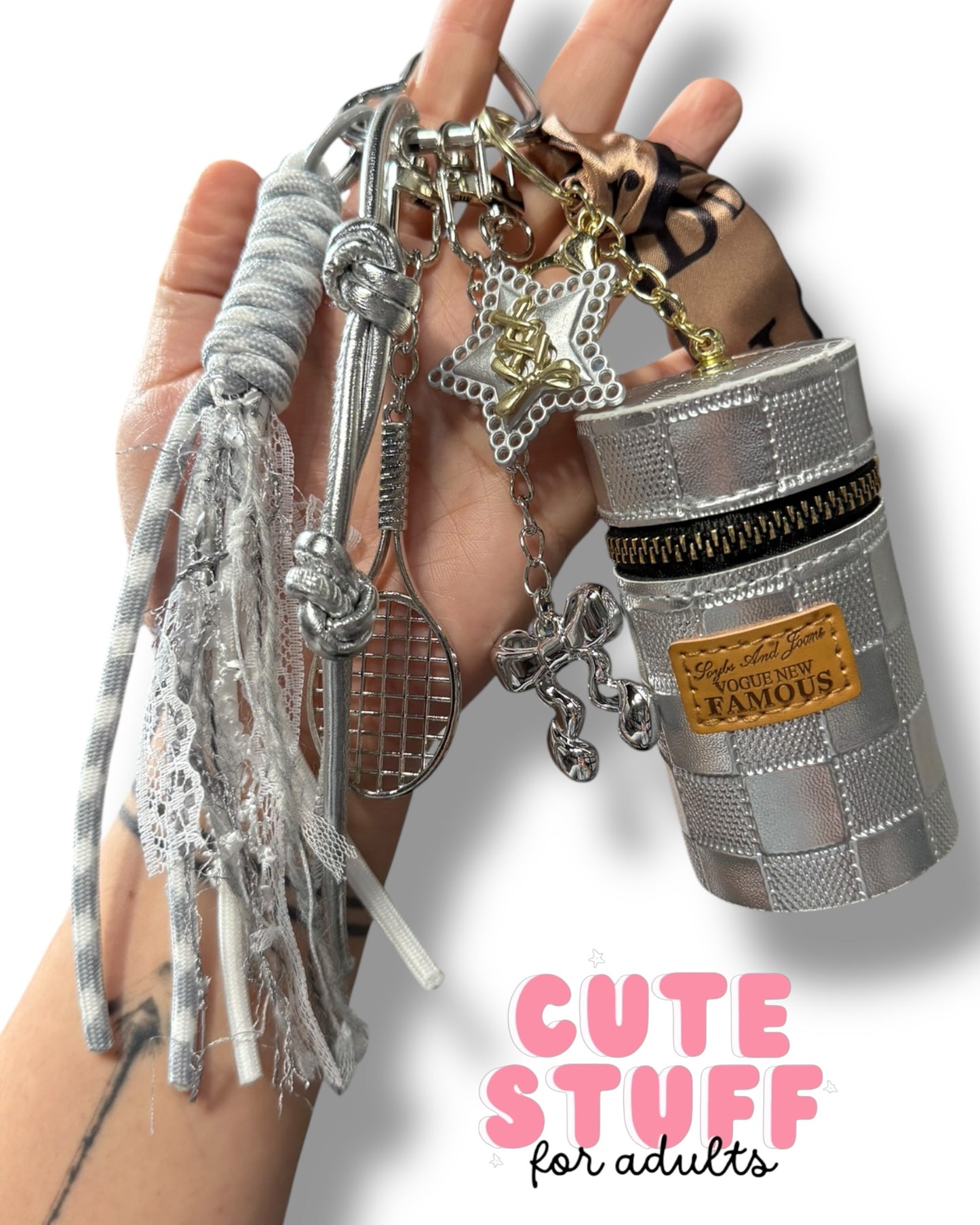 Curated Bag Charm & Keychain with Trinkets + Lipstick Case (Multiple Colors)