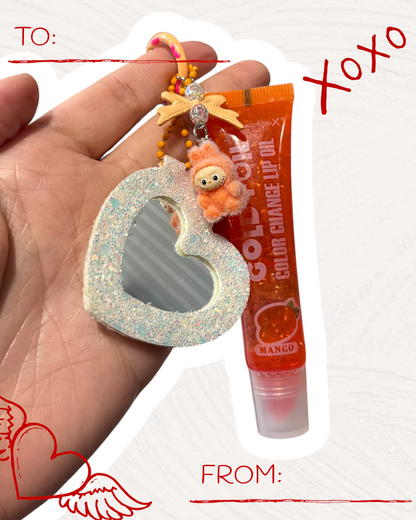 Kawaii Lip Oil Keychain with Handmade Charm | Cute Gloss Bag Charm & Phone Accessory
 💋