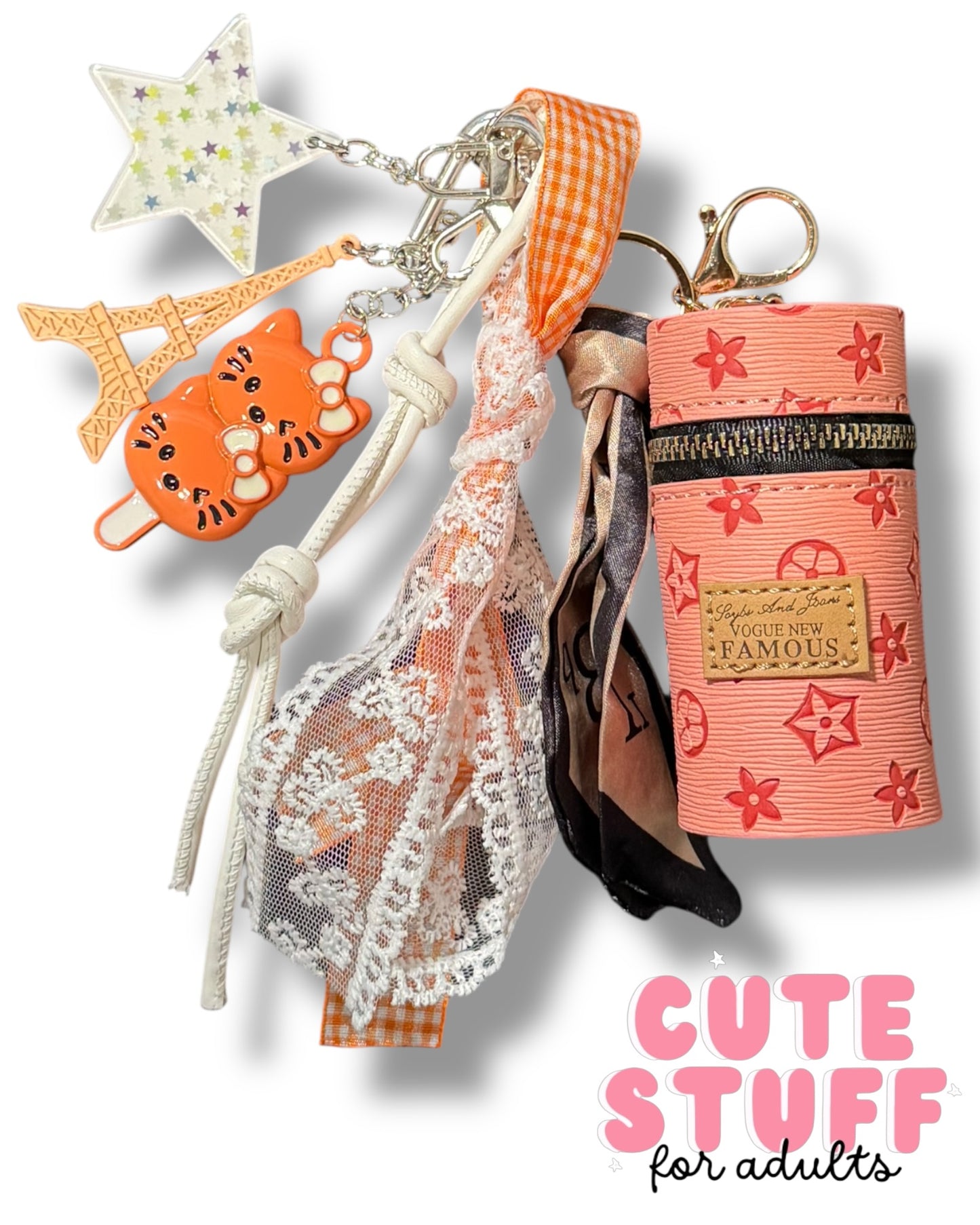 Curated Bag Charm & Keychain with Trinkets + Lipstick Case (Multiple Colors)