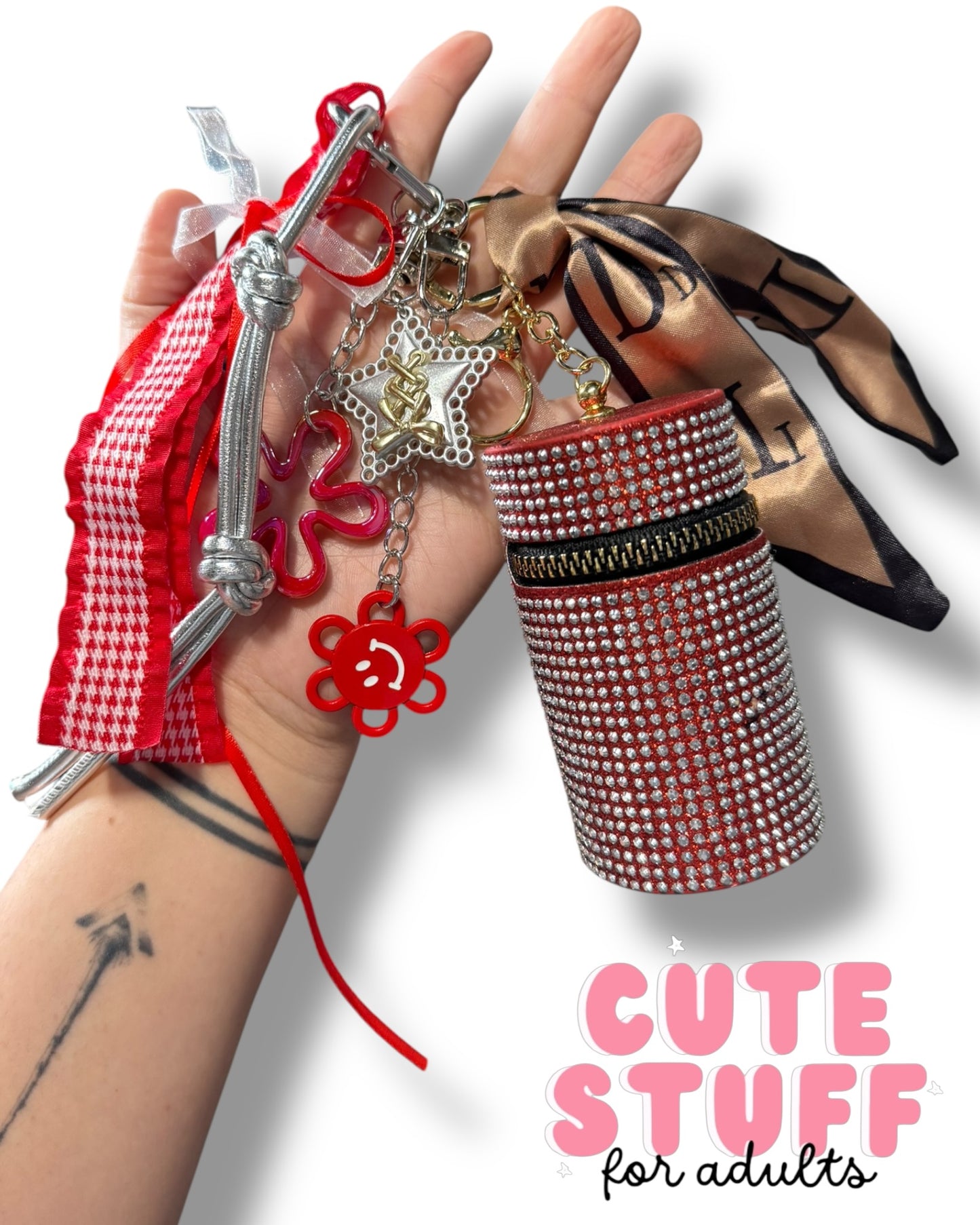 Curated Bag Charm & Keychain with Trinkets + Lipstick Case (Multiple Colors)