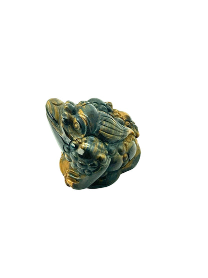 Yellow/Blue Tigers Eye Money Frog Biting Coin