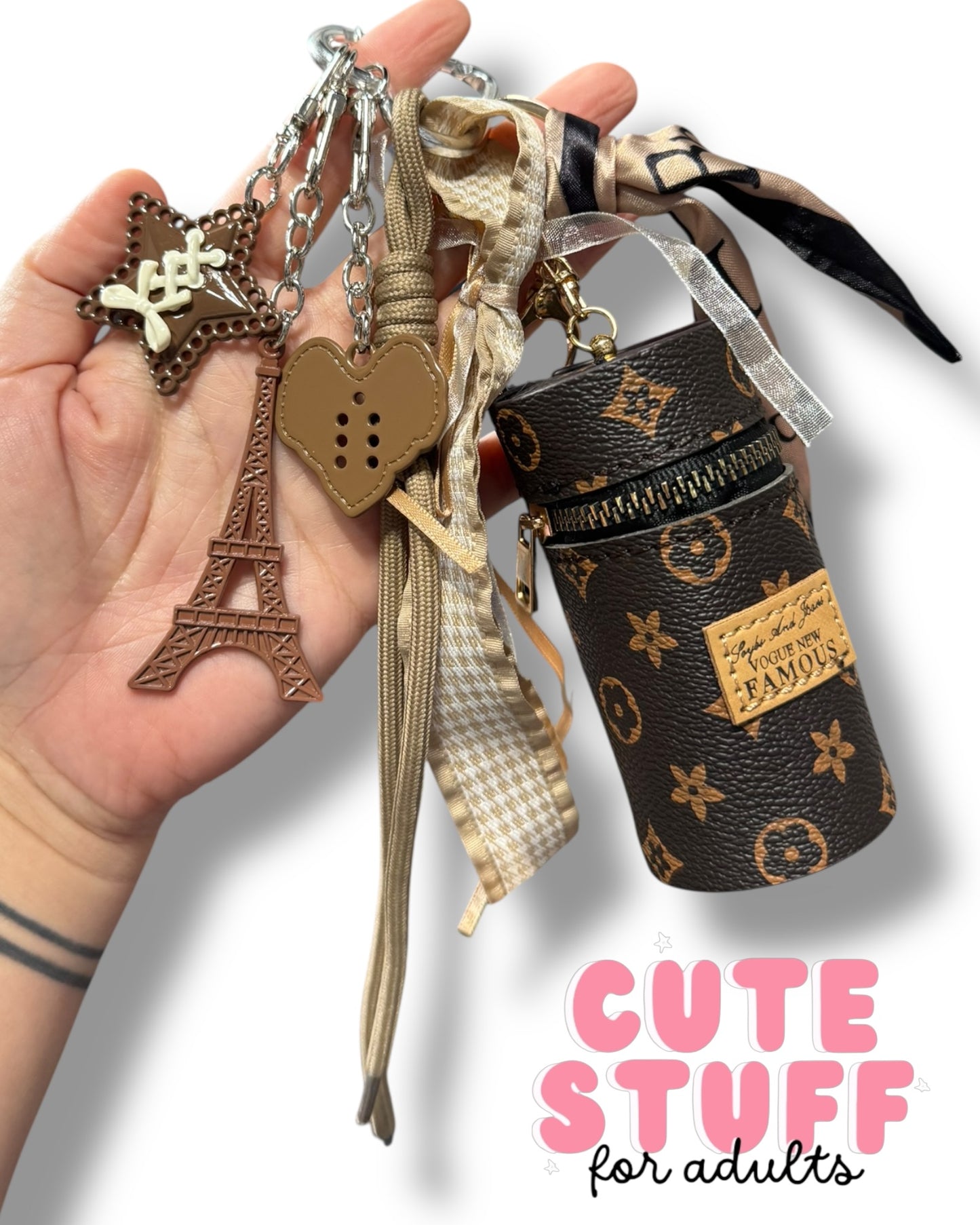 Curated Bag Charm & Keychain with Trinkets + Lipstick Case (Multiple Colors)