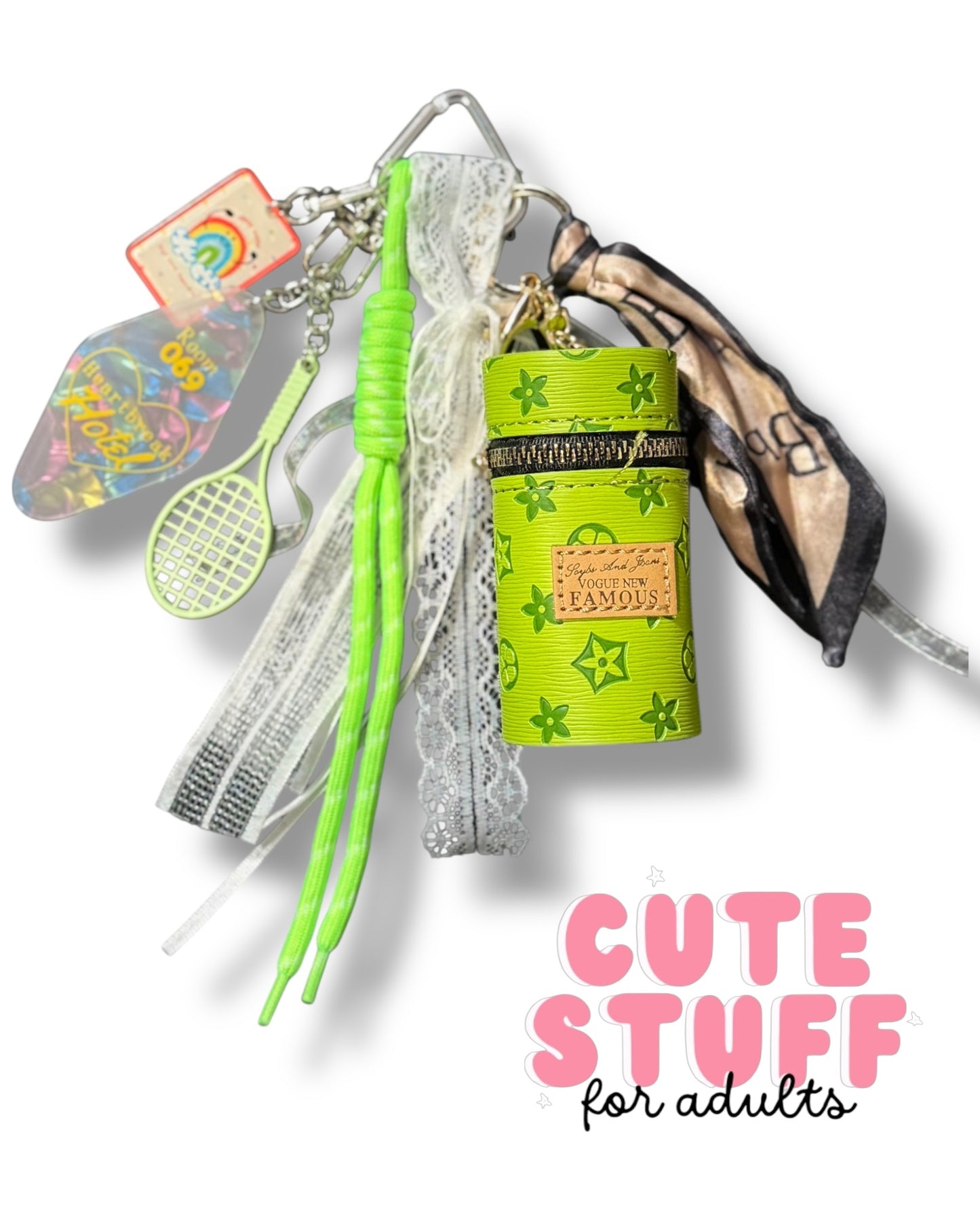 Curated Bag Charm & Keychain with Trinkets + Lipstick Case (Multiple Colors)
