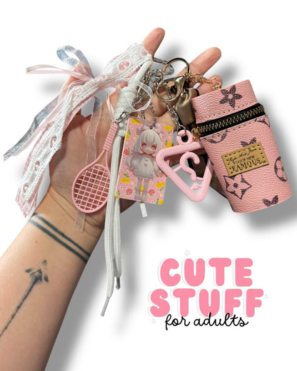 Curated Bag Charm & Keychain with Trinkets + Lipstick Case (Multiple Colors)