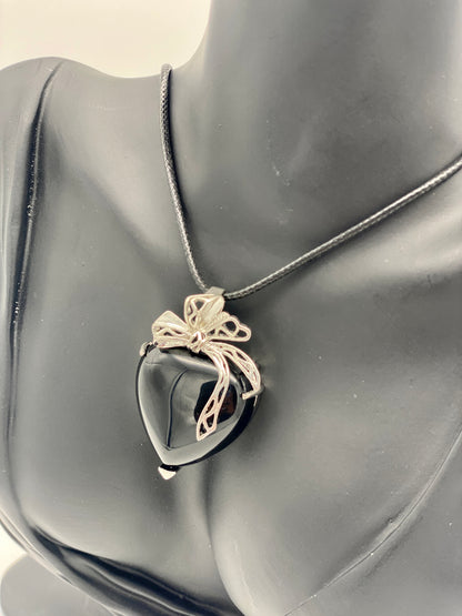 Heart with Bow Crystal Pendant