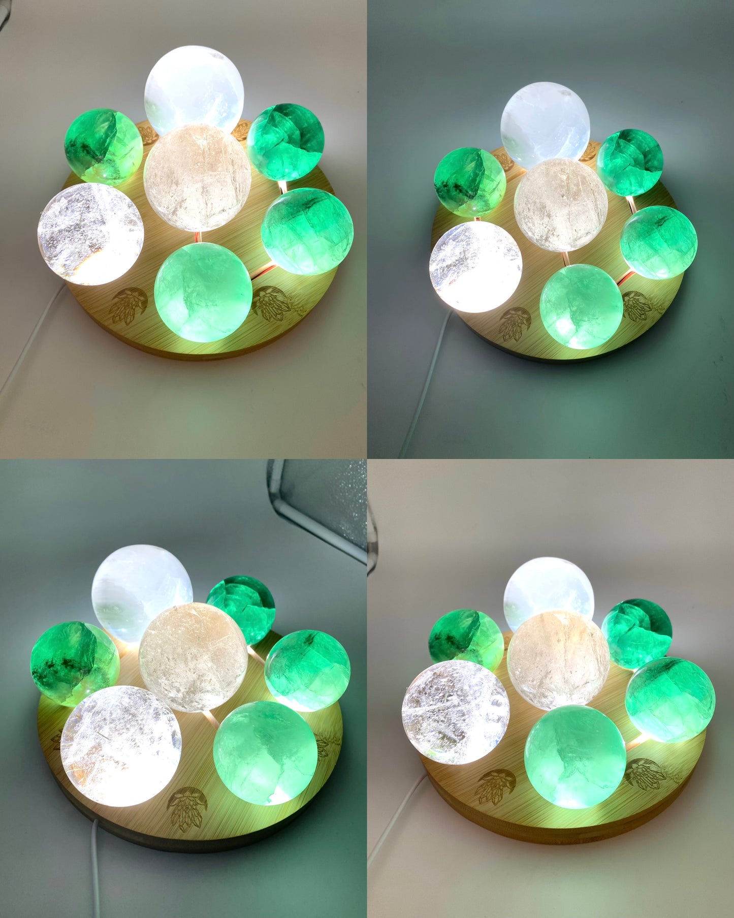 Wooden 7 Sphere Holder with Light