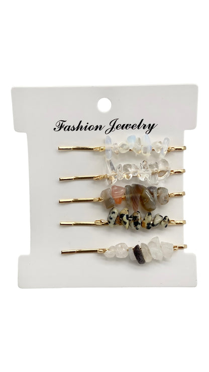 Natural Crystal Hair Clip Set