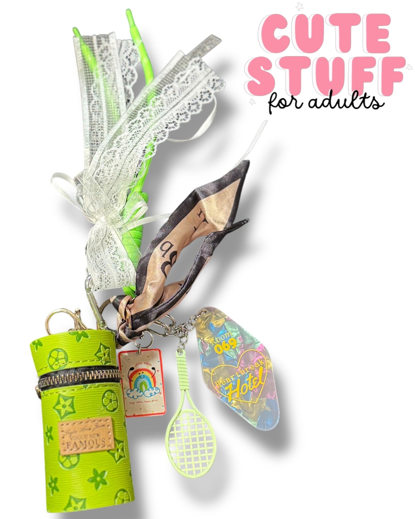 Curated Bag Charm & Keychain with Trinkets + Lipstick Case (Multiple Colors)