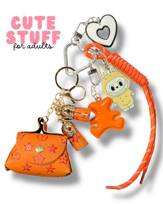 Curated Designer-Inspired Bag Charm & Keychain with Trinkets + Earphone Case (Multiple Colors)