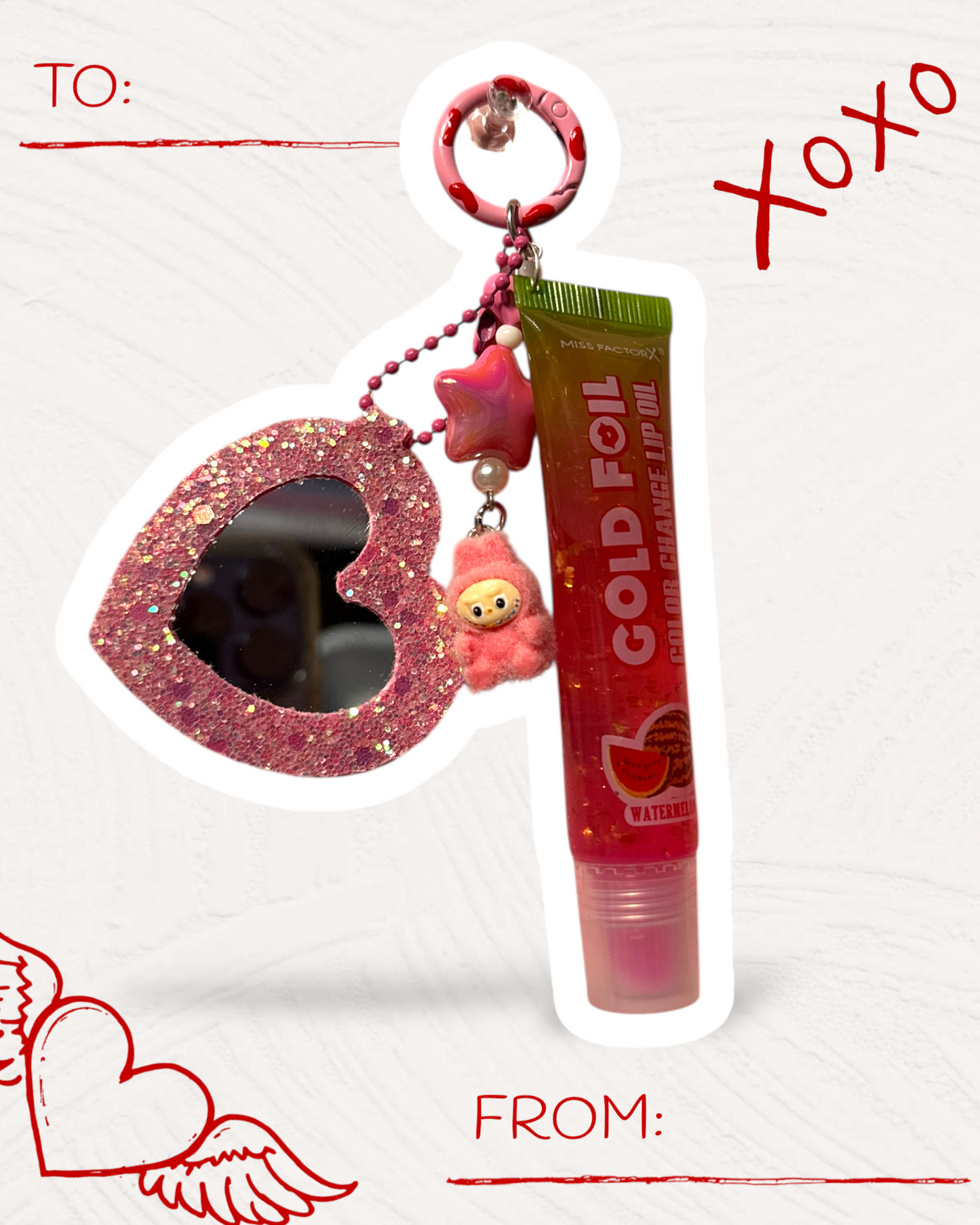 Kawaii Lip Oil Keychain with Handmade Charm | Cute Gloss Bag Charm & Phone Accessory
 💋