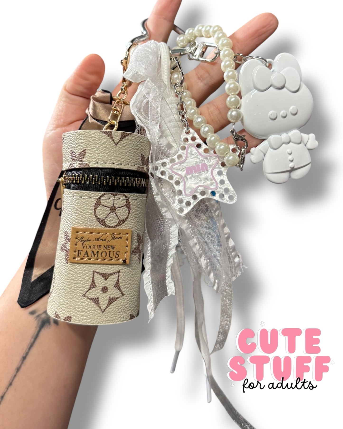 Curated Bag Charm & Keychain with Trinkets + Lipstick Case (Multiple Colors)