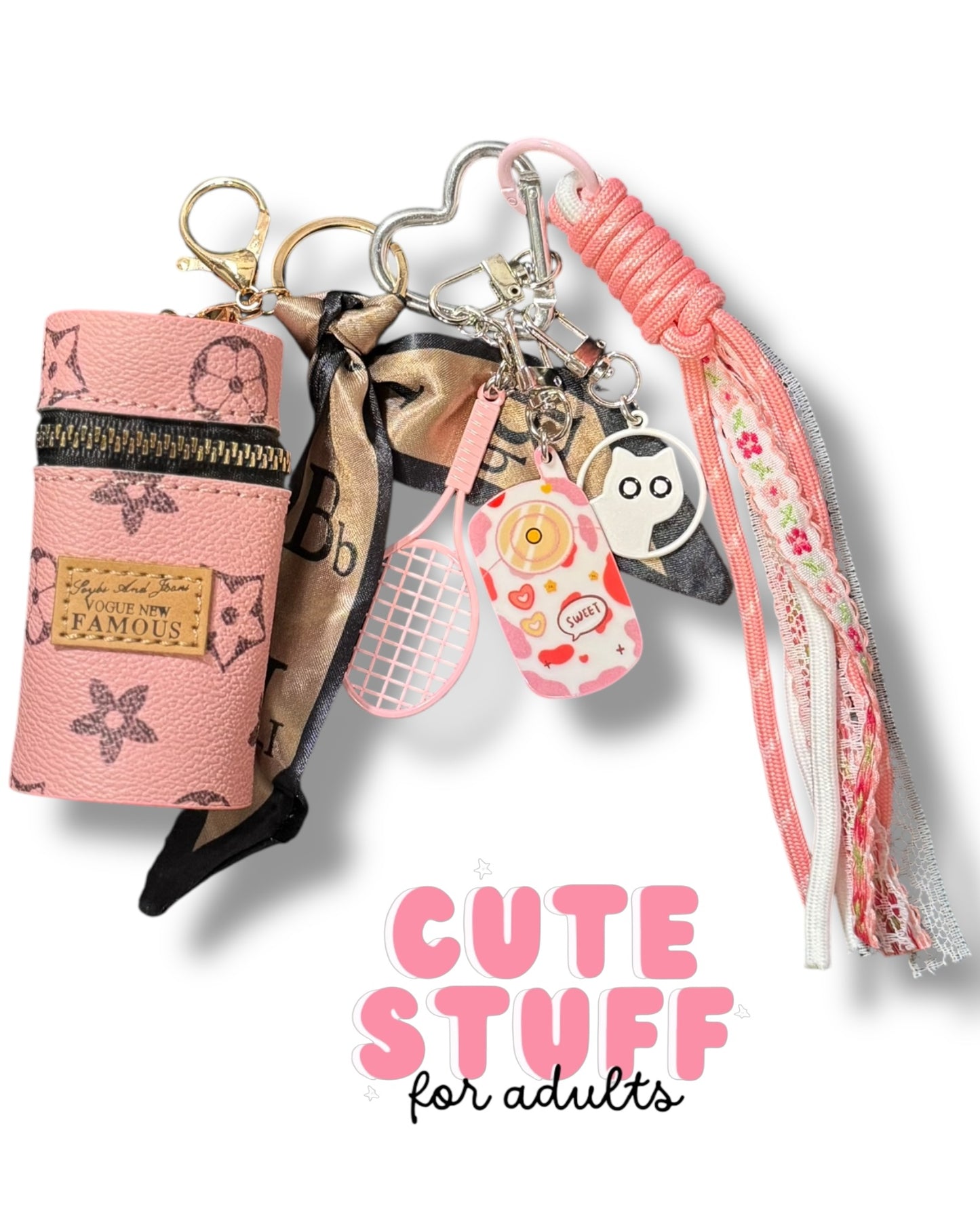 Curated Bag Charm & Keychain with Trinkets + Lipstick Case (Multiple Colors)