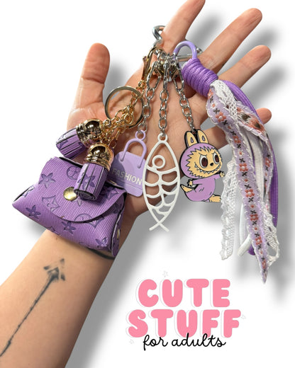 Curated Designer-Inspired Bag Charm & Keychain with Trinkets + Earphone Case (Multiple Colors)