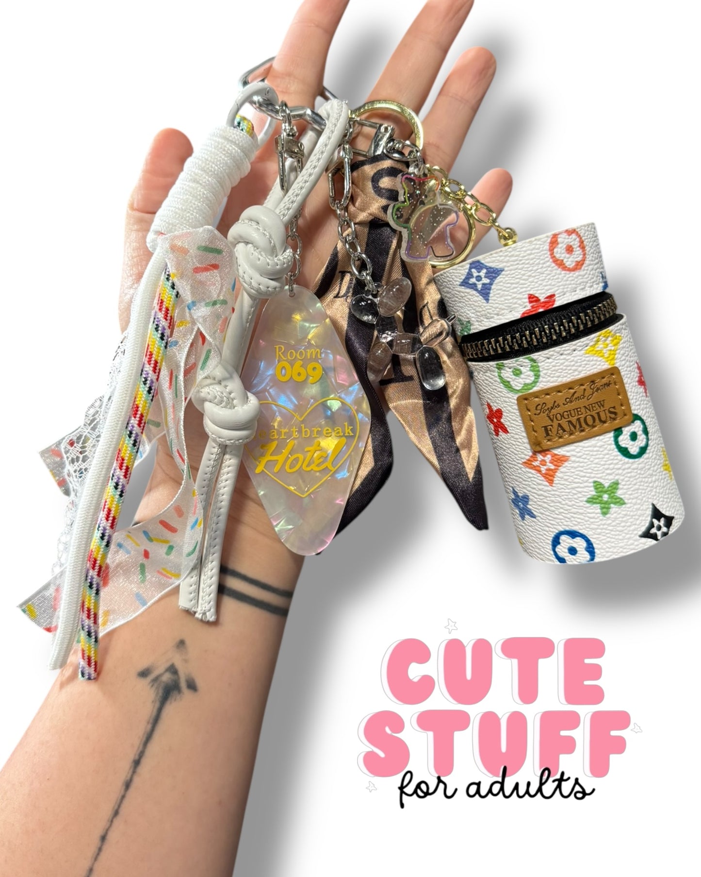 Curated Bag Charm & Keychain with Trinkets + Lipstick Case (Multiple Colors)