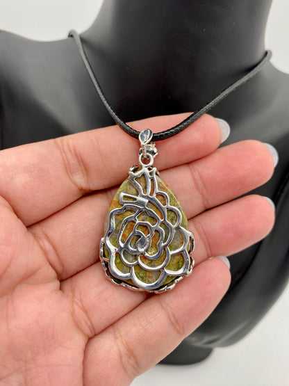 Crystal Teardrop with Flower Accent Reversible Pendants