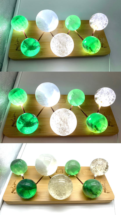 Wooden 7 Sphere Holder with Light