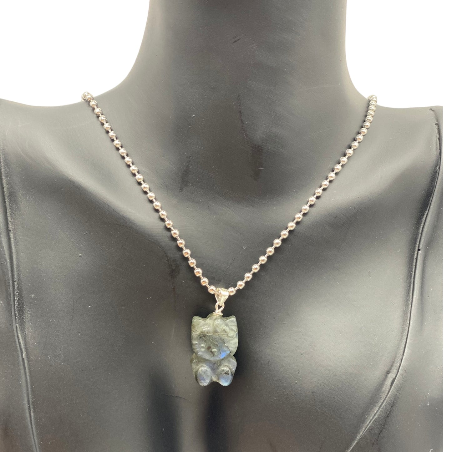 925 Silver Hello Kitty Labradorite Pendant with Free Necklace